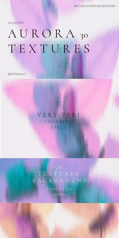 the cover of aurora's textures is shown in three different colors and sizes, including pink