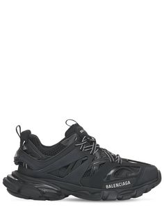 Find BALENCIAGA 30mm Track Faux Leather & Mesh Sneakers on Editorialist. 30mm Treaded rubber sole. Mesh and faux leather upper. Front and back pull loops. Rubber lace cage. Rope laces. Contrasting color details. Vintage effect may vary. Logo details. Embroidered details Balenciaga Track Black, Balenciaga Track Sneaker, Track Black, Balenciaga Women, Vintage Effect, Balenciaga Track, Mesh Sneakers, Embroidered Details, Black Sneakers