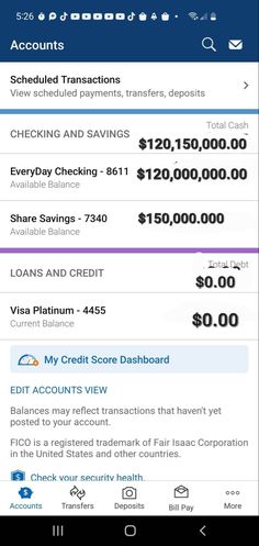 an iphone screen showing the balances and credit cards for different types of bank accounts