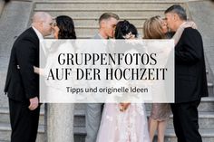 a group of people standing next to each other in front of stairs with the words gruppenfoos auf der hochelt