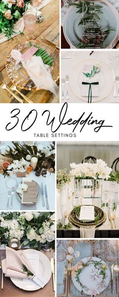 wedding table settings with flowers and greenery