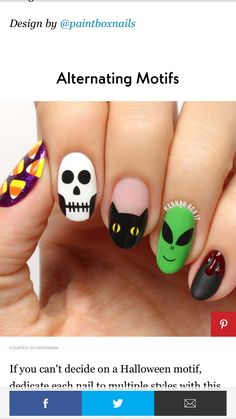 Nails Spider, Halloween Nail Art Designs, Skull Nail Art, Gel Nails Long, Halloween Manicure, Skull Nails