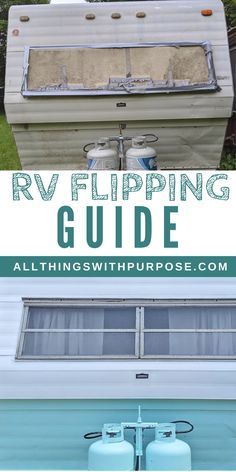 an rv with the words rv flipping guide above it and in front of it, there is