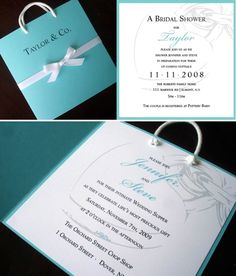 the wedding stationery is blue and white