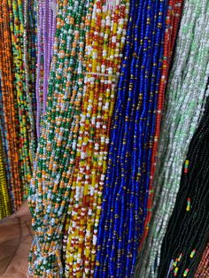 "Bead Size 8/0 Lengths 45\"-52\" I'll mix and match the designs. If you want specific ones, send me screenshots. You'll receive beads in 5 increments All are in Tie Ons You can request your beads in solid colors like, Red, Yellow, Green, Black, Blue, Orange, Silver, Brown etc" Colorful Round Beads Waist Chain, Multicolor Polished Round Waist Beads, Multicolor Polished Waist Beads, Traditional Waist Beads With 108 Beads, Traditional Colorful Waist Beads, Waist Beads African, Waist Jewelry, Waist Beads, Beads Wholesale