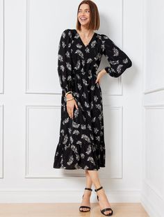 Stretch Crepe Midi Dress - Chrysanthemum Blooms Boatneck Dress, Crepe Midi Dress, Special Event Dresses, Crepe Material, Boat Neck Dress, Classic Style Women, Easy Travel, Stretch Crepe, Chrysanthemum