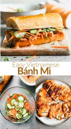 an easy vietnamese banh mi sandwich with chicken and vegetables