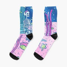 Super soft all-over printed knit socks with extra cushioning in the sole. Suitable for men and women. 30th drawing of my Mermay series in 2021 <3 Ancient Mermaid, Underwater Knee High Socks, Mermaid Socks, Designer Socks, Knit Socks, Knitting Socks, Crew Socks, Dad Hats, Science Fiction