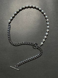 THE HEMATITE PEARL CHAIN NECKLACE – Rimor Jewelry Pearl Anklet, Pearl Chain Necklace, Hematite Necklace, Bold Necklace, Silver Chain Bracelet, Unisex Jewelry, Girly Jewelry, Pearl Chain, Beaded Jewelry Diy