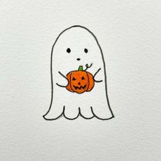 a drawing of a ghost holding a pumpkin