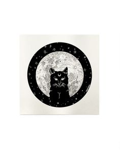 Celestial Cat Art Print-Mother of the Moon-Strange Ways Screen Printing Art, Cat Art Print, Home Apartment, Sticker Patches, Best Candles, Print Artist, Move Forward, Unique Home Decor, Handmade Soap