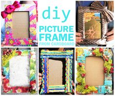 four different frames are decorated with flowers and ribbons