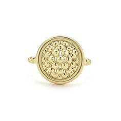 18k gold Caviar beading surrounded by smooth gold detailing forms this statement ring. Gold Ceramic, Engraved Items, Ring Size Guide, Statement Ring, Statement Rings, Beading, 18k Gold, Ring Size, Perfect Gift