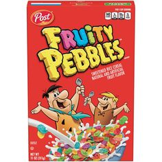 fruity pebbles cereal box with two men in it