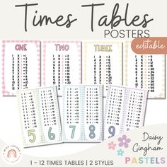 Daisy Gingham Pastels Times Table & Multiplication Facts Posters - Miss Jacobs Little Learners Times Table Poster, Table Multiplication, 12 Times Table, Growth Mindset Display, Maths Display, Math Wall, English Posters, Teacher Classroom Decorations, Modern Classroom