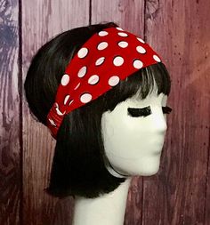 Wide Vintage Lycra Red Polka Dot headband 4" wide with 1" elastic band. Fits up to 22" head size Fitted Casual Headband With Cotton Sweatband, Casual Fitted Cotton Sweatband Headband, Red Adjustable Headband, Adjustable Red Bandana Headband, Adjustable Red Headband For Summer, Adjustable Retro Bandana Headband, Polka Dot Headband, Knit Headband, Band Fits