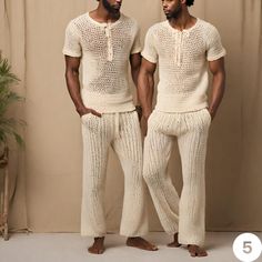 Mens Crochet Sweater Top and Pants ---100% Breathable Pure Cotton  Please select the number according to the style you would like at check out  Perfect for every season, Soft and lightweight Great for Summer nights.   Shipping details: Estimated delivery 2-5 bus. days Express shipping on all orders  US CAN UK EU UK See more of our Men's knit shorts here:  https://www.etsy.com/shop/CHANDAKA?ref=seller-platform-mcnav&section_id=31709631 See the rest of our store here:  https://www.etsy.com/shop/CH Crochet Outfits For Men, Mens Crochet Sweater, Pants Festival Outfit, Festival Clothes Men, Mens Crochet, Crochet Sweater Top, Rave Pants, Festival Outfits Men, Crochet Men