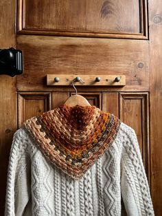 Handmade crochet neckerchief in earthy shades of brown and gold. Acrylic yarn, so non scratchy. Can be worn tied with the knot front or back of neck. One size fits all. Your beautiful item will come to you carefully wrapped and sent via Royal mail fully insured. No Crochet Neckerchief, Barnsley South Yorkshire, Crochet Triangle Scarf, Knit Projects, Knit Ideas, Handmade Scarf, Vintage Jumper, Earthy Brown, Handmade Scarves