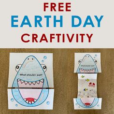 two paper crafts with the words free earth day craftivity on them and an image of a shark