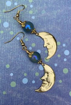 Moon Core, Gold Moon Earrings, Core Clothes, Moon Face Earrings, Study Core, Ocean Earrings, Man In The Moon, Earrings Moon, Character Sheets