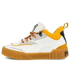 Puma Sue Tsai x Womens WMNS Cali ' Yellow Gum' White/Yellow/Black/Gum Brown Sneakers/Shoes Sue Tsai, Puma Cali, Black Gums, Brown Sneakers, Stylish Sneakers, Sneakers Shoes, Skate Shoes, Yellow Black, Perfect Pair