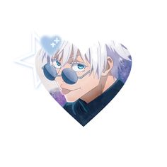 an anime character with glasses and a heart shaped object in front of it's face