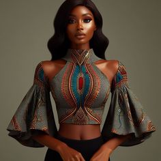 Traditional Tops For Women, African Clothing Women, Graduation Outfits For Women, Ankara Crop Top, African Chic, Ankara Tops, Afrocentric Fashion, African Print Tops, Top With Bell Sleeves