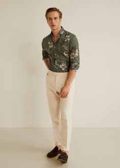 Shirt Combination Men, Floral Shirt Outfit, Floral Attire, Spring Wishlist, Garden Party Outfit, Party Outfit Men, Flower Print Shirt, Printed Shirts Men, Pants Outfit Men