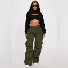 Available In Olive. Cargo Pant High Rise Button & Zip Closure Wide Leg Oversized Fit Non Stretch Distressed Wash Effect Windbreaker Fabric 65% Cotton 35% Nylon Imported Fashion Nova Pants, Cargo Pant, Olive Color, Jumpsuit Fashion, Oversized Fits, Fashion Nova, Pant Jumpsuit, Wide Leg, High Rise