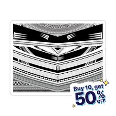 a black and white sticker with the words buy 10 get 50 % off on it