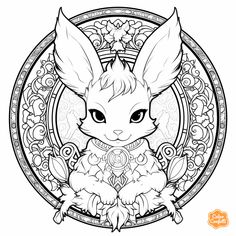 illustration of Anime-inspired Easter mandala for adults Anime Easter, Bunny Rabbit Coloring Page