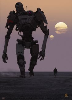 a giant robot standing on top of a field