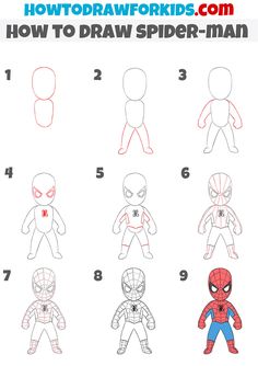 how to draw spiderman step by step instructions for children and adults in easy steps