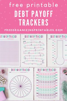 the free printable debt payoff tracker is shown on top of a pink background