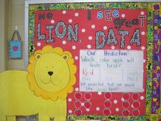 a bulletin board with a lion on it