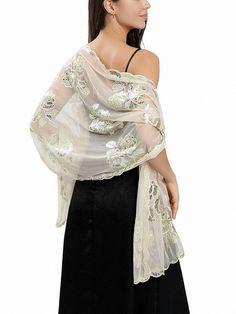 Lasaky - Elegant Wrap featuring Florally Adorned Sequins Evening Party Dress Black, Wedding Scarf, Party Dress Black, Evening Shawls, Bridal Bolero, Sequin Wedding, Bridal Shawl, Evening Party Gowns, Wedding Wraps