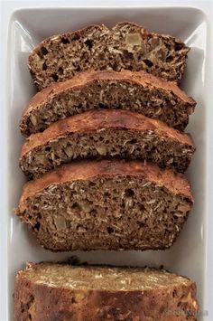 slices of banana bread on a white plate