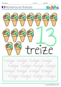 an image of numbers in french with ice cream