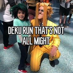 two children are dressed up as the characters from animation film deku run that's not all might