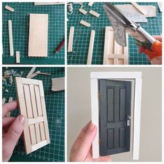 there are four pictures showing how to make a door