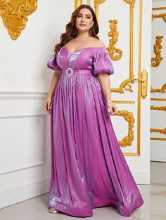 Product Code: FSWD0890P Embellishment: Woven Fabric: 95% Polyester,5%Spandex Back Style: Zipper Up Fully Lined: Yes Built-in Bra: Yes Available Color: Purple Stretch: Moderate Fits true to size Imported Model Information: Height: 5' 2" Bust: 42'' Waist: 34“ Hips: 47” wearing US size 1X Purple Dress Puffy Sleeves, Purple Evening Dress Plus Size, Purple Puff Sleeve Evening Dress, Purple Puff Sleeve Dress, Luxury Purple Floor-length Maxi Dress, Blue Plus Size Dresses, Off Shoulder Puff Sleeve, Cocktail Dress Maternity, Plus Size Lace Dress