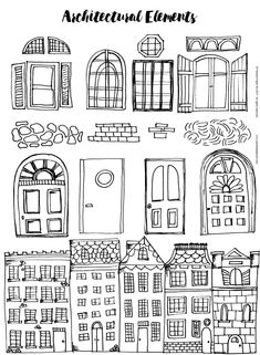 an architectural drawing with the words architectural elements in black and white