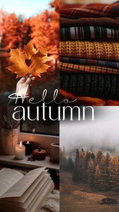 an autumn collage with the words hello autumn