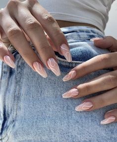 Simple Nail Designs Ballerina, Ballerina Nail Art Ideas, Single Line Nail Art, Oval Summer Nails 2024, Short Almond Abstract Nails, Nail Art Designs Ballerina, Acrylic Nail Designs Ballerina, Long Minimalist Nails, Ballerina Nails Designs Ideas Classy