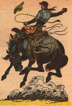 a drawing of a man riding on the back of a horse with a lasso