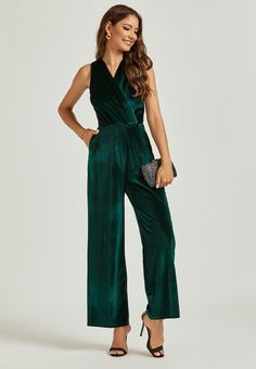 This velvet Jumpsuit is the perfect go-to for an evening occasion. this piece is crafted with a V neckline and long sleeves. Designed with a fitted waistline for a flattering silhouette, this jumpsuit can be styled with heeled shoes and a statement clutch for an on-trend look. High Waist Jumpsuit, Statement Clutch, Wrap Jumpsuit, Velvet Jumpsuit, Culotte Jumpsuit, Shoes For Leggings, Swimwear Bottoms, Off Shoulder Sweater, Romper With Skirt