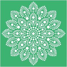 a green and white snowflake with dots on the center, surrounded by smaller circles