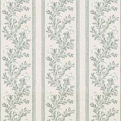 a blue and white striped wallpaper with flowers on it