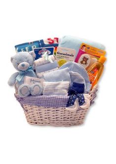 a baby boy gift basket filled with toys