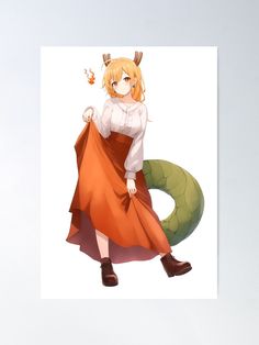 "Maid Dragon Charm - Tohru Waifu Dress Art" Poster for Sale by gan-vogh | Redbubble